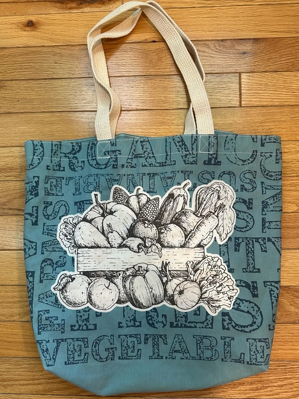Earthwise vegetables Grocery Market tote bag organic sustainable teal/cream